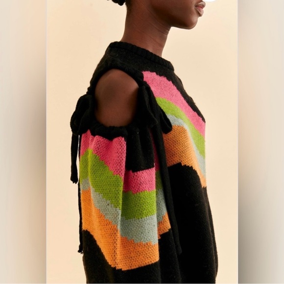FARM Rio Off-the-Shoulder Sweater with Vibrant Stripes - Picture 3 of 4